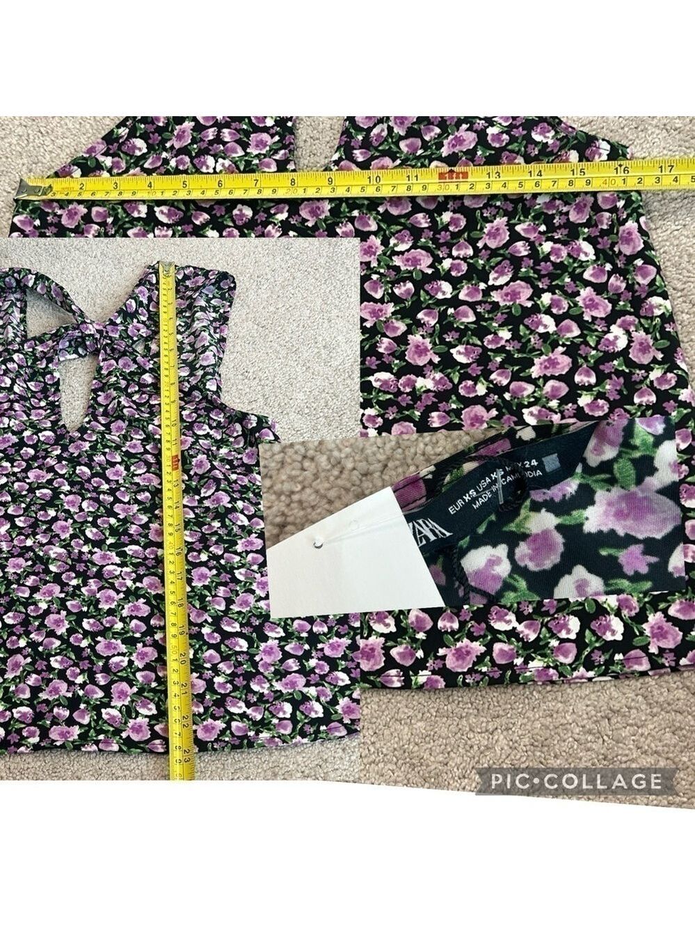 Zara purple green floral flower halter top peephole blouse top NWT - Picture 6 of 7
